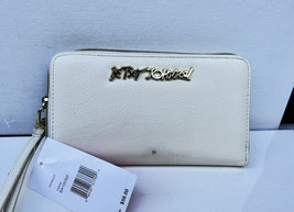 Betsey Johnson Faux Pebbled Leather Zip Around Wallet Wristlet Cream BA1... - $49.49