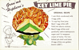 Postcard Recipe  Gran&#39;ma Hepburn&#39;s Key Lime Pie  5.5 x 3.5 Ins Unposted Vintage - £3.15 GBP