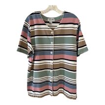 Alfred Dunner 1X Striped Button Front Knit Top Womens Plus Size Short Sl... - $16.20