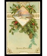 Vintage German Postcard A Merry Christmas Pine Cones Holly Embossed Glossy - $10.88