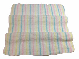 Vintage Beacon Baby Blanket Waffle Weave Acrylic Pastel Stripe Yellow Blue Pink - £31.37 GBP