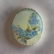 Vintage Gold Tone  Porcelain Blue Floral Pin Brooch - £15.34 GBP