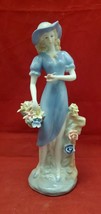 Lady in Blue Holding Flowers Porcelain Figurine 11.5&quot; - £23.48 GBP