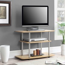 Modern TV Stand Light Oak Wood Finish with Sturdy Stainless Steel Poles - £95.76 GBP