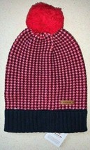 Coach 85213 Tricolor Tuckstitch Beanie Hat Cap Pom Red Pink Navy One Size Nwt - £35.97 GBP