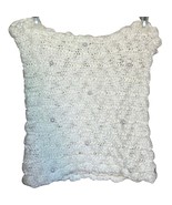 White Ivory Infinity Scarf Large Pearls Silver Threads Chunky Knit Cozy ... - $23.55 CAD