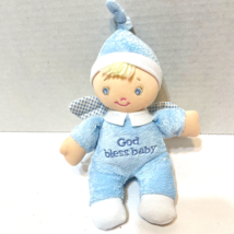 Baby Gund God Bless Baby Boy Angel Plush Stuffed Doll Blue 8&quot; No Sound - £10.04 GBP