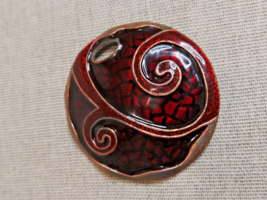 Large Circular, Red Swirl, Cloisonne Enameled Pendant - $46.97 CAD