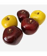 Wooden Apples Faux Artificial Fruit Red Yellow Set Of 5 Country Farmhouse  - $444.76 MXN