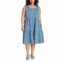 Frye Dress Plus Size 2X Tiered Blue Print Cotton Side Pockets Midi Boho NWT - £23.37 GBP
