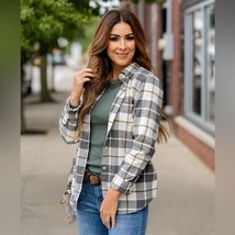 EDDIE BAUER Plaid Flannel Shirt Womens Large Grey Western Country Fall C... - $33.66