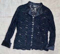 Vintage Black Floral Lace Blazer Size 14 Satin Trim Whimsigoth Dark Romance - $29.70