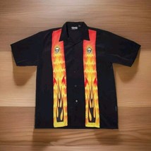 Dragonfly Shirt XL Flames Button Up Black Y2K Skulls Polyester Camp Vintage - £22.48 GBP