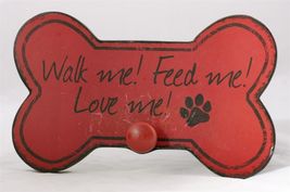 Dog Leash Hanger wall mounted bone shaped says "Walk me! Feed me! Love me! - $5.35