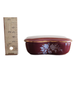 Vintage Prinknash Gloucester Pottery Lid Trinket Pill Box Maroon Floral ... - $14.25