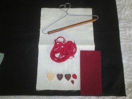 RED HEARTS CRAFT PANEL KIT w/ 7 1/2&quot; Heart Hanger, Thread &amp; Embellishments - $14.85