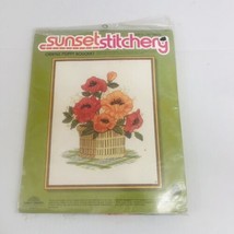 Sunset Stitchery Kit Orange Poppy Bouquet 1976 Kit# 2251 16 x 20 - D - $29.09