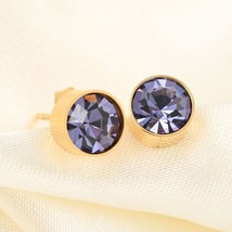 Purple Swarovski Stud Earrings: Plated 18K Yellow Gold Stainless Steel   NEW - £9.93 GBP