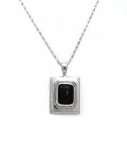 Sterling Silver Stone Inlay &quot;Iona&quot; Pendant Necklace, 18&quot; Chain, Onyx - £17.94 GBP