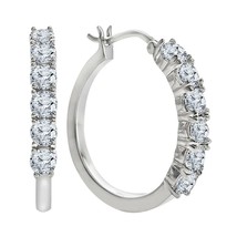 Lab-Created White Sapphire 925 Sterling Silver Huggie Hoop Earrings Summer Sale - £36.67 GBP