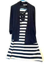 Tommy Bahama Blue White Striped Dress W Blue Chicos Cardigan Fits Like Medium - £15.73 GBP