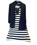 Tommy Bahama Blue White Striped Dress W Blue Chicos Cardigan Fits Like M... - £15.80 GBP