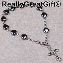 Catholic Rosary BRACELET Lot of two (2) -  Heart Shaped Hematite - 8 mm ... - $8.38