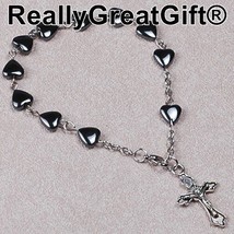 Catholic Rosary BRACELET Lot of two (2) -  Heart Shaped Hematite - 8 mm ... - £6.57 GBP