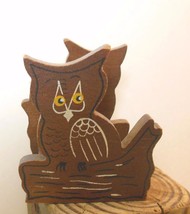 Wooden Owl Mail Catcher Holder 3 x 3 x 3&quot; Vintage Hand Painted - £11.87 GBP
