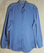 DKNY Shirt Mens 16.5 34/35 Blue Button Up Collared Long Sleeve Shaped Sl... - $9.85
