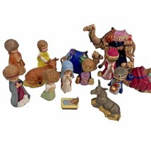 Hand Painted Ceramic Children Nativity Set Set of 14 Pieces Animals Wisemen Vtg - £33.83 GBP