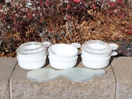 Set 6 Corning White Grab It Bowls P-150 15 Oz  2 Glass, 2 Plastic Lids - READ! - £63.20 GBP