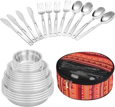 Bowls, Plates, Knives, Forks, And Spoons In A 28-Piece Camping Dinnerwar... - $44.96