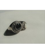 VINTAGE OPAL &amp; ONYX .925 SILVER RING OFFSET DOUBLE SETTING - £51.95 GBP