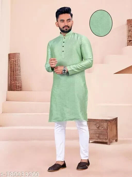 MENS KURTA &amp; PYJAMA SET FREE SHIPPING DRESS INDIAN ETHNIC PARTY WEAR COT... - $42.76