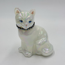Fenton Art Glass Iridescent Blue Necklace Cat Figurine - $40.50