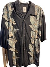 Jamaica Jaxx Men’s XL Black Floral Silk Short Sleeve Button Down Hawaiian Shirt - £19.50 GBP
