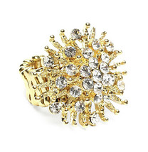 Amrita Singh Gold Crystal Snowflake Floral Stretch Cocktail Ring RC 448 NWT - £16.97 GBP