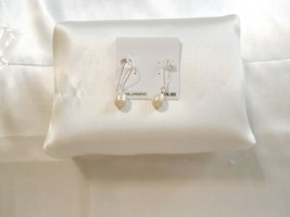 Department Store 1-5/8&quot; Silver Tone Simulated Pearl Fish Hook Earrings Y498 - £7.54 GBP