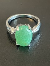 Green Jade Stone S925 Silver Plated Men Woman Statement Ring Size 9.5 - £11.66 GBP