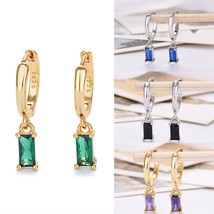 Women's Black /Green /Blue /Purple Rectangle CZ Stone Small Huggie Hoop Earrings - £11.18 GBP