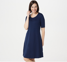 Isaac Mizrahi Live Cotton Elbow Sleeve navy blue Dress XS Petite A351508... - $19.79