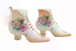 Vintage Decorative Floral Porcelain Boots/Vases Victorian Style 6.25&quot;, M... - $28.90