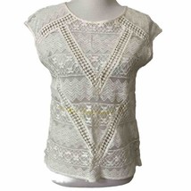 Women&#39;s Express Sz XS Creamy White Lacey Top Sleeveless Pullover Shirt - £11.68 GBP