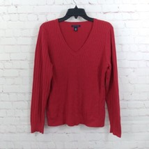 Tommy Hilfiger Sweater Womens XL Red Long Sleeve V Neck Cotton Preppy Y2... - $24.99