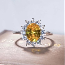 18K White Gold Plated Adjustable Yellow Crystal Sunflower Ring for Women - £9.58 GBP