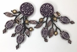 Bohemian Southwest Style Beaded Dangle Earrings Purple Large Statement - $12.00