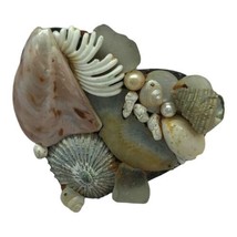 Vintage Brooch 90s Handmade Artisan Heart Shells Beach fish boho Statement - £12.62 GBP