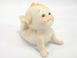 Vintage Lefton Kewpie Doll Pouting Piano Baby Bisque Porcelain Blue Wings KW 228 - £12.18 GBP
