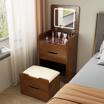 Walnut 3-in-1 Vanity Desk | Compact Makeup Table - £165.91 GBP